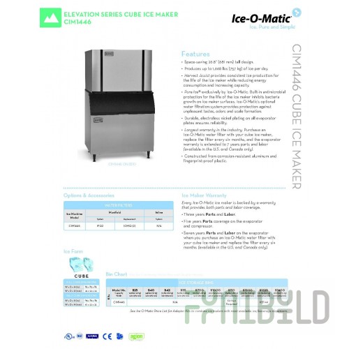 Ice-O-Matic CIM1446HA49 Elevation Series Air-cooled Ice Maker Half Size Cubes 1600 Lb/Day