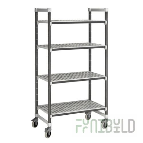 Cambro EXMU214270V4480 21 Inch 4 Tier Mobile Shelving Unit with Antimicrobial Gray