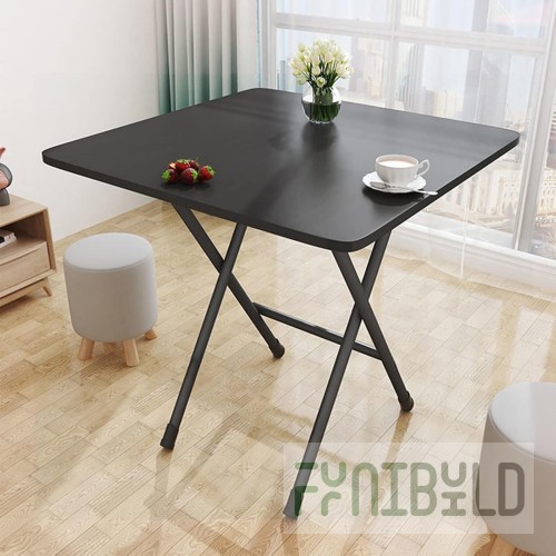 Forbes Industries 7032TG-24 30 Inch Collapsible Square Table with Glass Top Black Finish