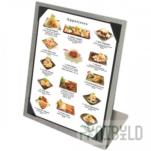 Menu Solutions MTPIX-811 Alumitique Aluminum Menu Tent with Picture Corners - Swirl Finish - 8 1/2