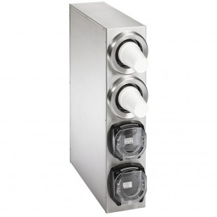 Vollrath K58824-S-A-A Stainless Steel 2-Slot Vertical 8 - 44 oz. Countertop Cup Dispenser Cabinet with 1 LidSaver® 3 Dispenser and 1 Straw Pocket