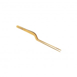 JB Prince U154 G 7-4/5 Inch Tweezer Offset Fine Tip Gold Plated Stainless Steel
