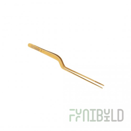 JB Prince U154 G 7-4/5 Inch Tweezer Offset Fine Tip Gold Plated Stainless Steel