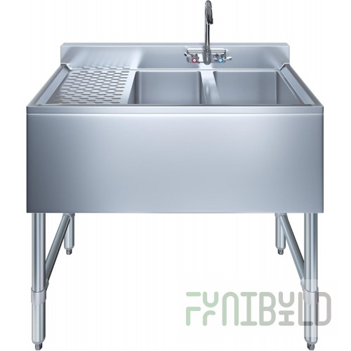 AllPoints 19-63C 23 Inch Stainless Steel Three Compartment Bar Sink