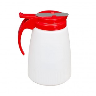 Vollrath 632-02 Dripcut® 32 oz. White Polyethylene Syrup Server with Red Top