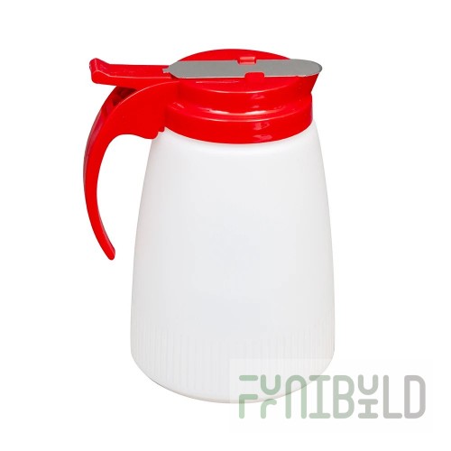 Vollrath 632-02 Dripcut® 32 oz. White Polyethylene Syrup Server with Red Top