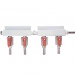 Micro Matic 751-019 Gas Distributor Manifold 4-way 45° Shut-off Aluminum