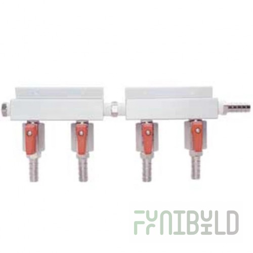 Micro Matic 751-019 Gas Distributor Manifold 4-way 45° Shut-off Aluminum