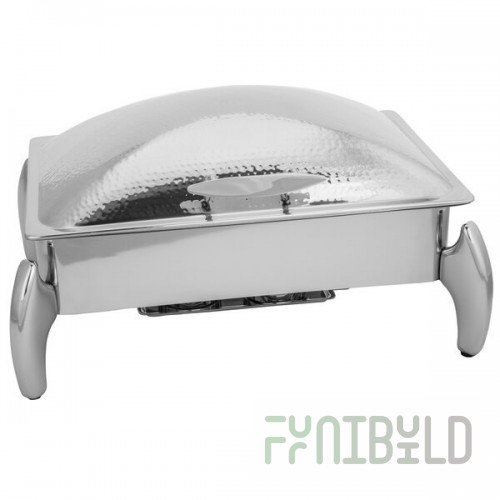 Walco WLL8HL Lunar 8 Qt. Rectangle Stainless Steel Chafer with Stand and Hammered Lid