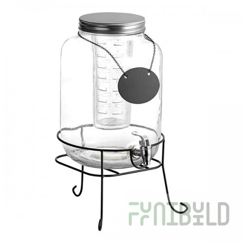 Acopa 2 Gallon Mason Jar Glass Beverage Dispenser with Infusion Chamber, Chalkboard Sign, and Black Stand