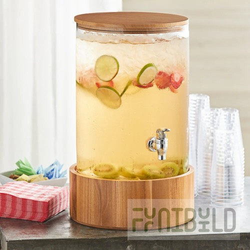 Acopa 3 Gallon Slim Glass Beverage Dispenser with Wood Lid and Base