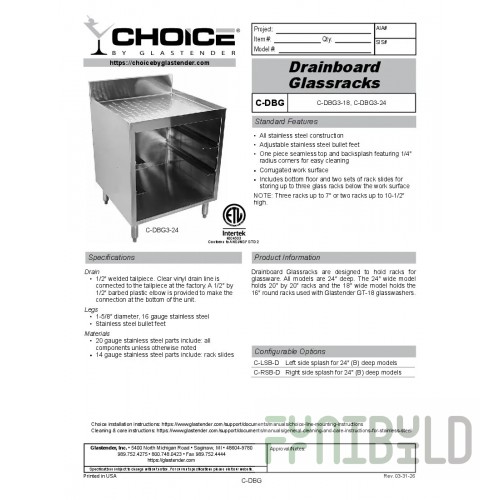 Glastender C-DBG3-18 18 Inch CHOICE Glass Rack Storage Unit with Drainboard Top