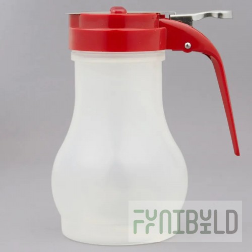 TableCraft PP410RE 10 oz. Polypropylene Teardrop Syrup Dispenser with Red ABS Top - 12/Pack