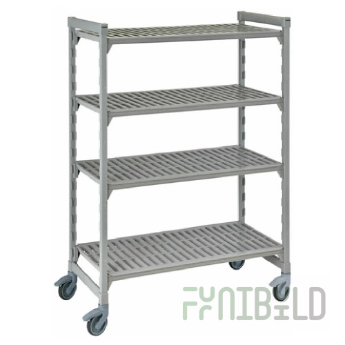 Cambro EXMU244270V4480 24 Inch 4 Tier Mobile Shelving Unit Gray Plastic with Antimicrobial