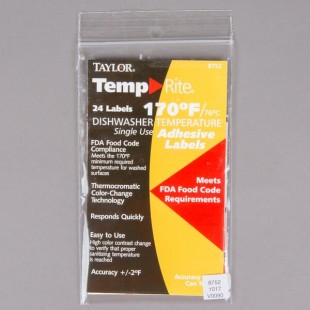 Taylor 8752 170°F Disposable Thermometer Dishwasher Rinse Labels 24 Count