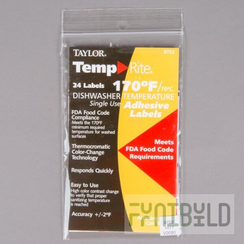 Taylor 8752 170°F Disposable Thermometer Dishwasher Rinse Labels 24 Count