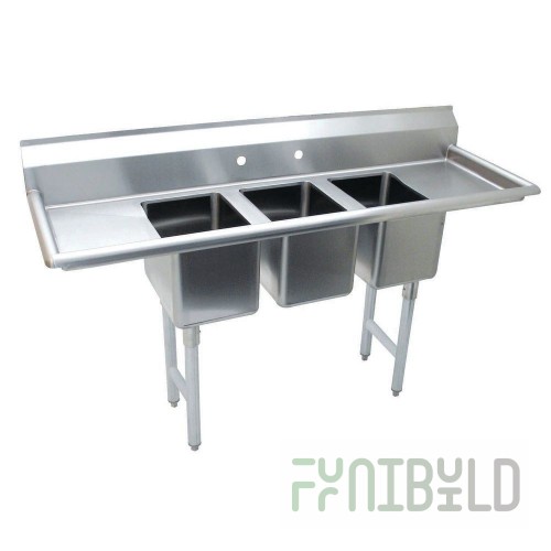 John Boos 3PB30244 95 Inch Pro-Bowl Sink 3-compartment Stainless Steel with Adjustable Feet
