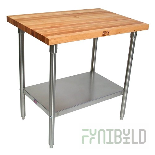John Boos SNS01 36 Inch Wood Top Work Table with Stainless Steel Legs