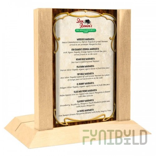 Menu Solutions WDAFR-A Natural Wood Menu Holder / Tent with 4