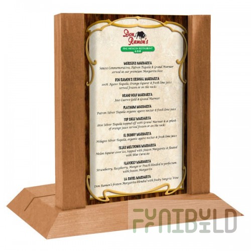 Menu Solutions WDAFR-A Country Oak Wood Menu Holder / Tent with 4