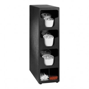 Dispense-Rite Black Polystyrene 3-Section Countertop Lid / Cup / Straw Dispensing Cabinet LID2-S2-3BT