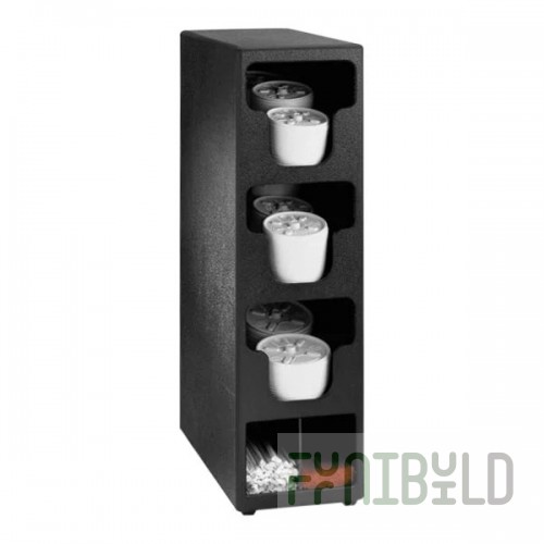 Dispense-Rite Black Polystyrene 3-Section Countertop Lid / Cup / Straw Dispensing Cabinet LID2-S2-3BT