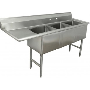 Advance Tabco FC-3-1818-18R 74 Inch Fabricated Sink with Right Drainboard