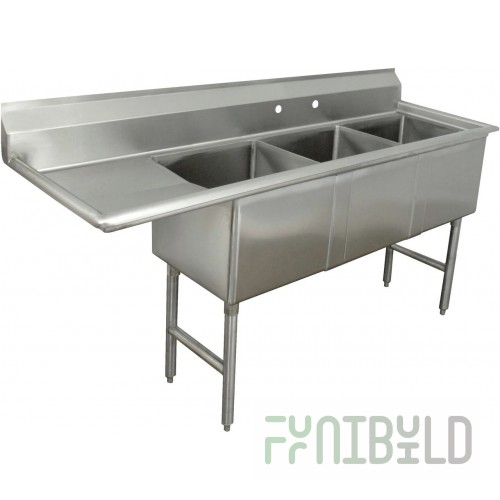 Advance Tabco FC-3-1818-18R 74 Inch Fabricated Sink with Right Drainboard