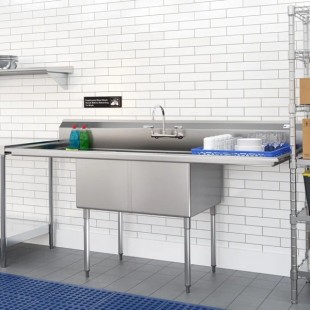 Koolmore KM-SB182414-24B3 84 Inch Commercial Sink 18 Gauge Stainless Steel with Dual Drainboards