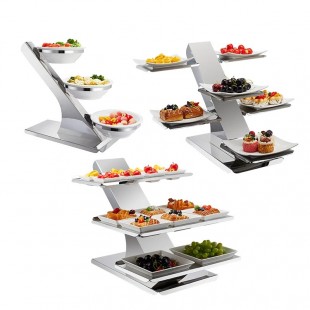 1880 Hospitality OSTAND 12 Inch 2-tier Bamboo Display Stand Stainless Steel O Shape