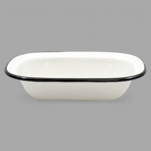 Tablecraft 80013 18 Oz Vitreous Porcelain Enamel Serving Pan White with Black Rim