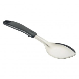 Winco BHOP-11 11 Inch Solid Basting Spoon with Black Polypropylene Handle Stainless Steel