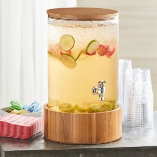 Acopa 3 Gallon Slim Glass Beverage Dispenser with Wood Lid