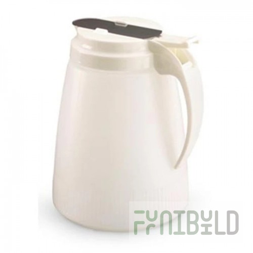 Vollrath 4748-18 48 Oz Syrup Pourer with White Polyethylene Jar and Almond Top