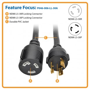 UNOX UXPW-1330A 10 AWG Power Cable for 1 Phase NEMA L5-30 Connections UNOX UXPW-1330A 10 AWG Power Cable for 1 Phase NEMA L5-30 Connections
