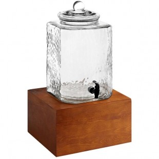 Acopa 5 Gallon Hammered Glass Beverage Dispenser with Wood Base