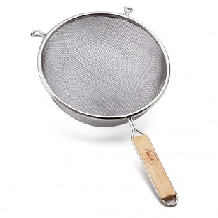 Tablecraft 94 8 Inch Diameter Fine Mesh Strainer Tinned with Wooden Handle