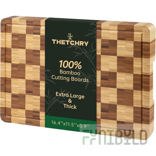 1880 Hospitality BBS0909 9 Inch Oneida Butcher Block Square Bamboo with Checkered Design