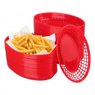 1880 Hospitality BB96R 9-1/4 Inch Oval Fast Food Basket Red Polyethylene