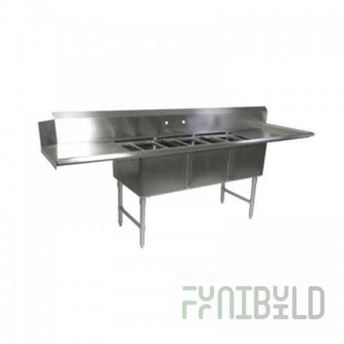 John Boos DT3B244-2D24L 121 Inch Dishtable and Pot Sinks with 3 Compartments
