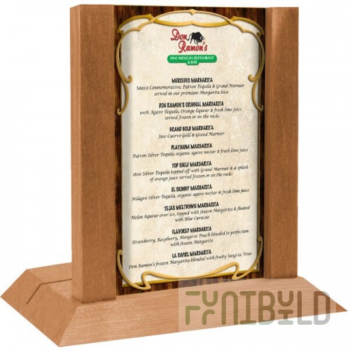 Menu Solutions WDAFR-B Country Oak Wood Menu Holder / Tent with 5