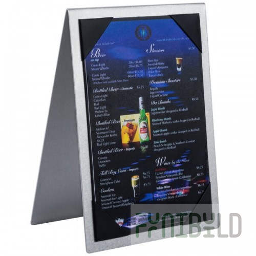 Menu Solutions MTDBL-57 Alumitique Two View Swirl Aluminum Menu Tent with Picture Corners - 5
