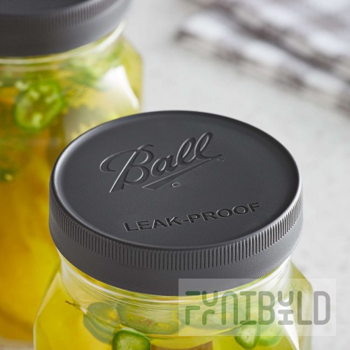 Ball 1440010813 Wide Mouth Black Plastic Leak-Proof Lids for Canning Jars - 6/Pack