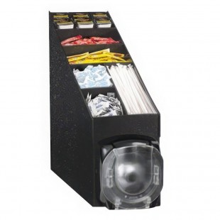 Vollrath K2VLCLDS-A Black 1-Slot Vertical Countertop Dispenser Cabinet with 1 LidSaver® 3 Dispenser and Condiment Organizer