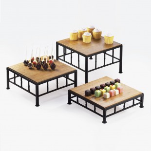 1880 Hospitality SQBMB Square Bamboo Display Riser Shelf Eco Friendly