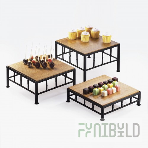 1880 Hospitality SQBMB Square Bamboo Display Riser Shelf Eco Friendly