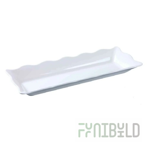 Yanco DC-6117W 17-1/2 Inch Rectangular Serving Tray Scalloped Edge Melamine White