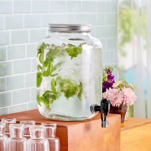 Acopa 2 Gallon Mason Jar Glass Hands-Free Beverage Dispenser