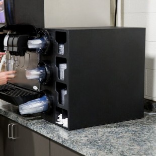 Vollrath G58807 Black 4-Slot 8 - 44 oz. Countertop Cup Dispenser Cabinet with 4 T-Lid Holders and 1 Straw Pocket