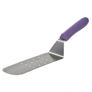 Winco TWP-91P 8-1/4 Inch Perforated Turner Flexible Dishwasher Safe Purple Handle Stainless Steel